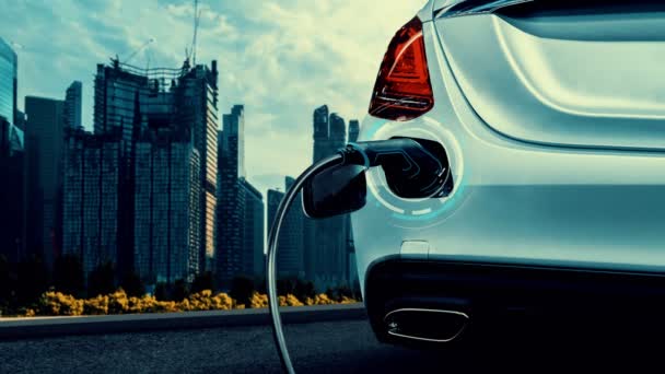 EV estación de carga para coche eléctrico en concepto de energía verde y energía ecológica — Vídeo de stock