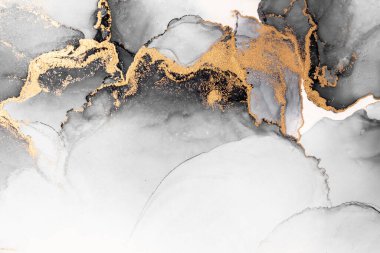 Kağıt üzerinde mermer sıvı mürekkep resminin siyah altın soyut arkaplanı .