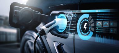 Alternatif yeşil enerji kavramında elektrikli araba şarj istasyonu