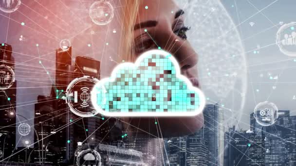 Tecnologia concettuale di cloud computing e storage dei dati per l'innovazione futura — Video Stock