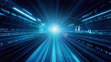 Siber küresel iletişim ve kodlama kavramında yolda dijital veri akışı