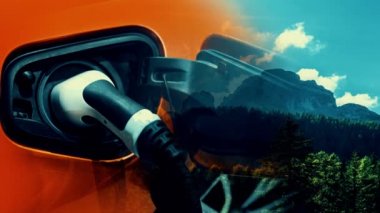 Yeşil enerji ve ekolojik güç kavramında elektrikli araba şarj istasyonu