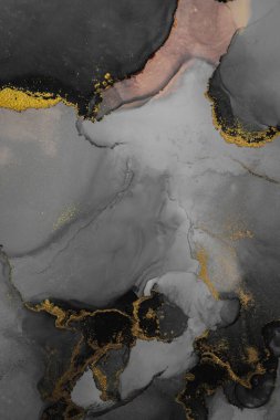 Kağıt üzerinde mermer sıvı mürekkep resminin koyu altın soyut arkaplanı .