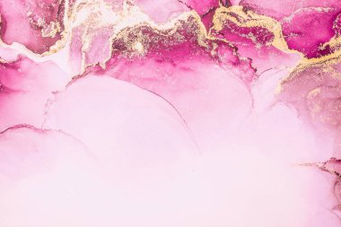 Kağıt üzerinde mermer sıvı mürekkep resminin pembe altın soyut arkaplanı .
