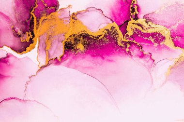 Kağıt üzerinde mermer sıvı mürekkep resminin pembe altın soyut arkaplanı .