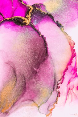 Kağıt üzerinde mermer sıvı mürekkep resminin pembe altın soyut arkaplanı .