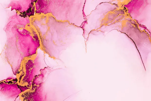 Pink gold abstract background of marble liquid ink art painting on paper .