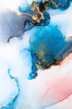 Kağıt üzerinde mermer sıvı mürekkep resminin lüks mavi soyut arkaplanı .