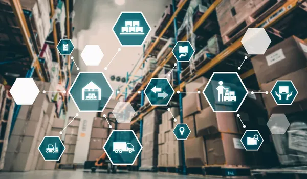 Smart warehouse management systeem met innovatief internet van dingen technologie — Stockfoto