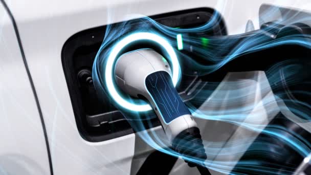 EV laddstation för elbil i begreppet grön energi och miljökraft — Stockvideo