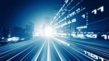 Siber küresel iletişim ve kodlama kavramında yolda dijital veri akışı