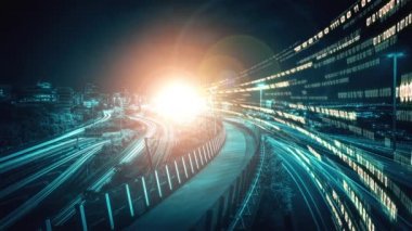 Siber küresel iletişim ve kodlama kavramında yolda dijital veri akışı