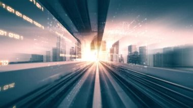 Siber küresel iletişim ve kodlama kavramında yolda dijital veri akışı