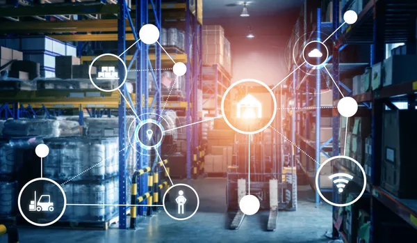 Smart warehouse management systeem met innovatief internet van dingen technologie — Stockfoto