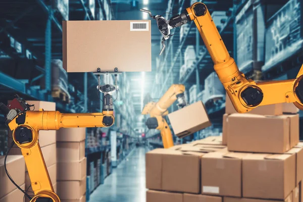 Smart robot arm system for innovative warehouse and factory digital technology — Stock Photo, Image