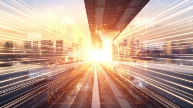 Program kodlama kavramında yolda dijital veri akışının döngüsel videosu