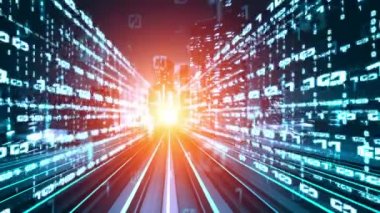 Program kodlama kavramında yolda dijital veri akışının döngüsel videosu