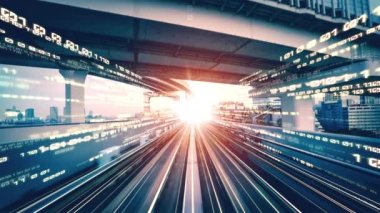 Siber küresel iletişim ve kodlama kavramında yolda dijital veri akışı