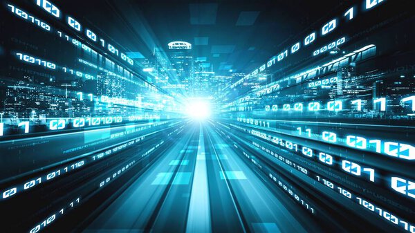 Цифровой поток данных на дороге в концепции киберглобальной коммуникации и кодирования