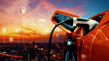 Yeşil enerji ve ekolojik güç kavramında elektrikli araba şarj istasyonu