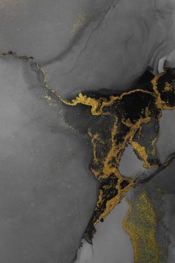 Kağıt üzerinde mermer sıvı mürekkep resminin koyu altın soyut arkaplanı .