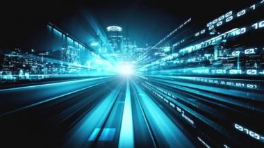 Program kodlama kavramında yolda dijital veri akışının döngüsel videosu