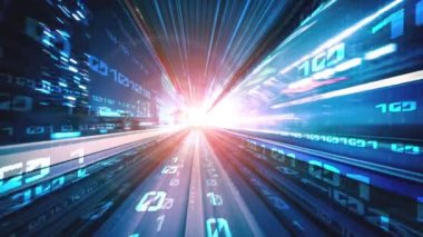 Program kodlama kavramında yolda dijital veri akışının döngüsel videosu