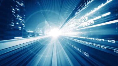 Siber küresel iletişim ve kodlama kavramında yolda dijital veri akışı