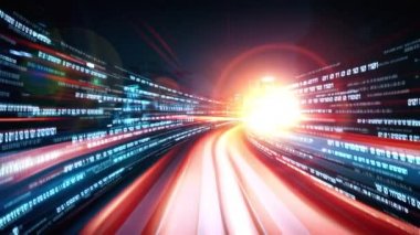 Siber küresel iletişim ve kodlama kavramında yolda dijital veri akışı