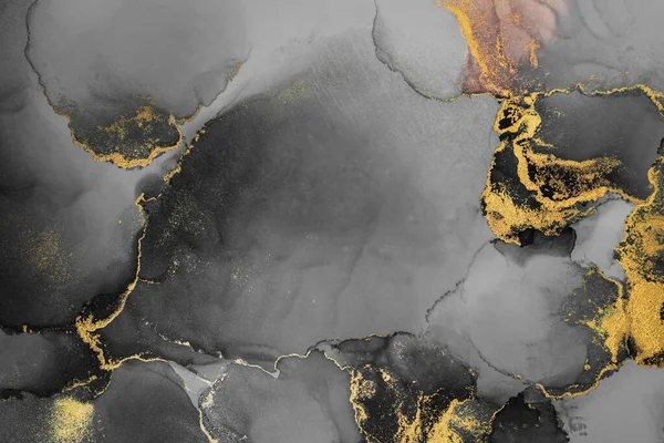 Mörkt guld abstrakt bakgrund av marmor flytande bläck konst målning på papper . — Stockfoto