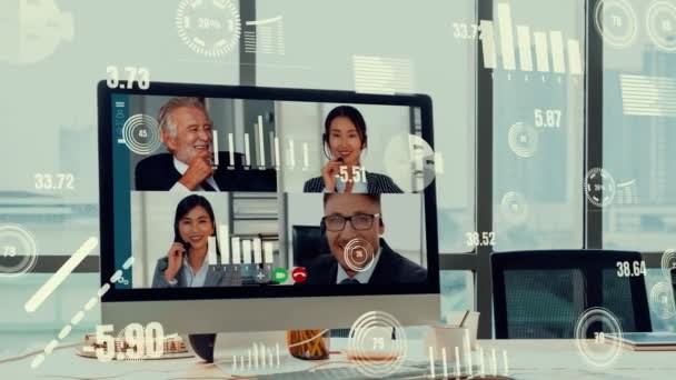 Kreativ bild av affärsmän i ett möte med företagets personal på videosamtal — Stockvideo