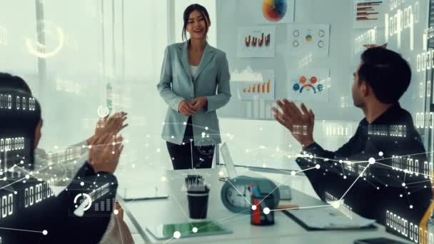 Grafik sementara tentang orang-orang bisnis yang merayakan pertemuan staf perusahaan — Stok Video
