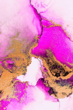 Kağıt üzerinde mermer sıvı mürekkep resminin pembe altın soyut arkaplanı .