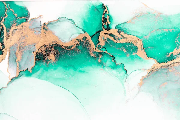 Πράσινο χρυσό αφηρημένο φόντο του μαρμάρου υγρό μελάνι ζωγραφική τέχνη σε χαρτί . — Φωτογραφία Αρχείου