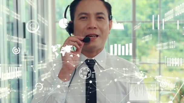 Kundesupport callcenter giver data med fremtidsorienteret grafik – Stock-video