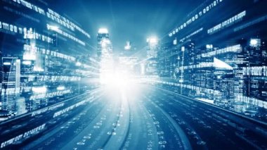 Siber küresel iletişim ve kodlama kavramında yolda dijital veri akışı