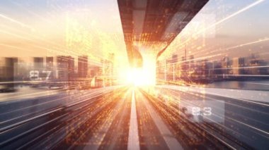 Siber küresel iletişim ve kodlama kavramında yolda dijital veri akışı