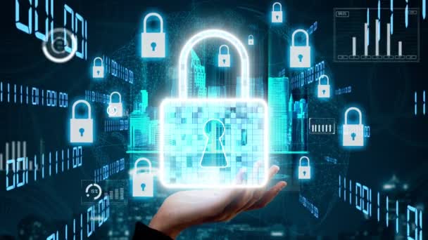 Teknologi enkripsi keamanan cyber untuk melindungi konseptual privasi data — Stok Video