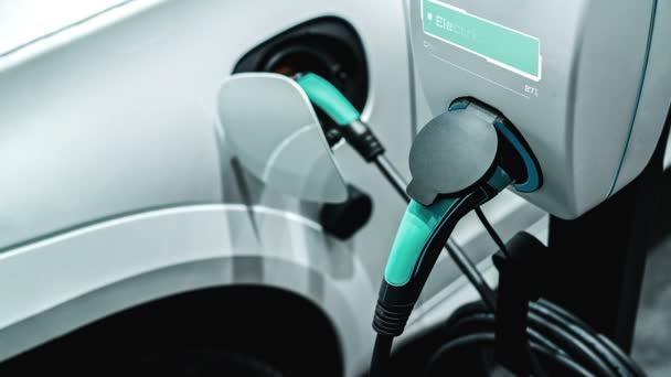 EV estación de carga para coche eléctrico en concepto de energía verde y energía ecológica — Vídeos de Stock