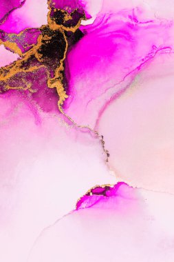 Kağıt üzerinde mermer sıvı mürekkep resminin pembe altın soyut arkaplanı .