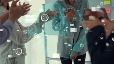 Kurumsal personel toplantısında iş adamlarının kutlamaları hakkında çevresel grafik