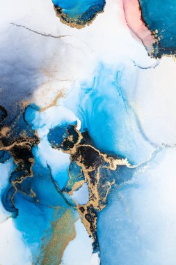 Kağıt üzerinde mermer sıvı mürekkep resminin lüks mavi soyut arkaplanı .
