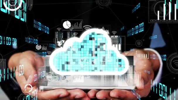 Koncepční technologie cloud computingu a ukládání dat pro budoucí inovace — Stock video