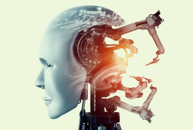 Mekanize endüstri robotu ve robotik silahlar çift pozlama görüntüsü .