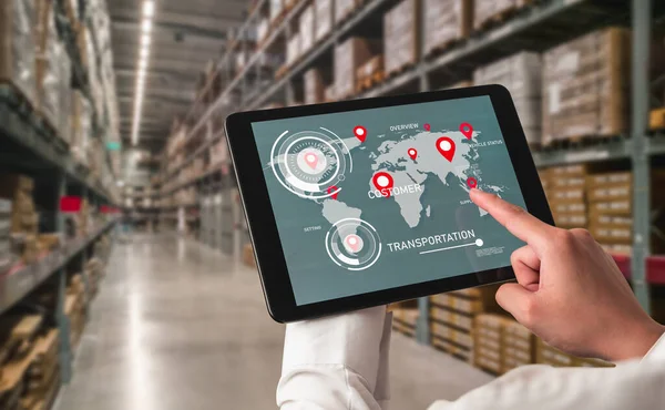 Warehouse management innovative software in computer for real time monitoring — Stock Photo, Image