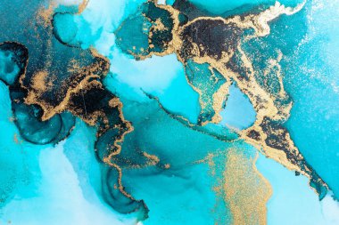 Kağıt üzerinde mermer sıvı mürekkep resminin lüks mavi soyut arkaplanı .