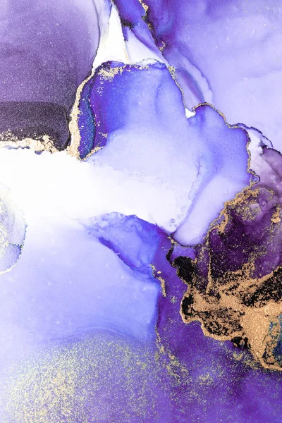 Oro viola astratto sfondo di marmo liquido inchiostro arte pittura su carta . — Foto Stock
