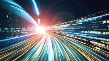 Program kodlama kavramında yolda dijital veri akışının döngüsel videosu