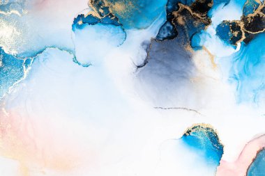Kağıt üzerinde mermer sıvı mürekkep resminin lüks mavi soyut arkaplanı .