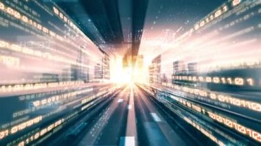 Program kodlama kavramında yolda dijital veri akışının döngüsel videosu